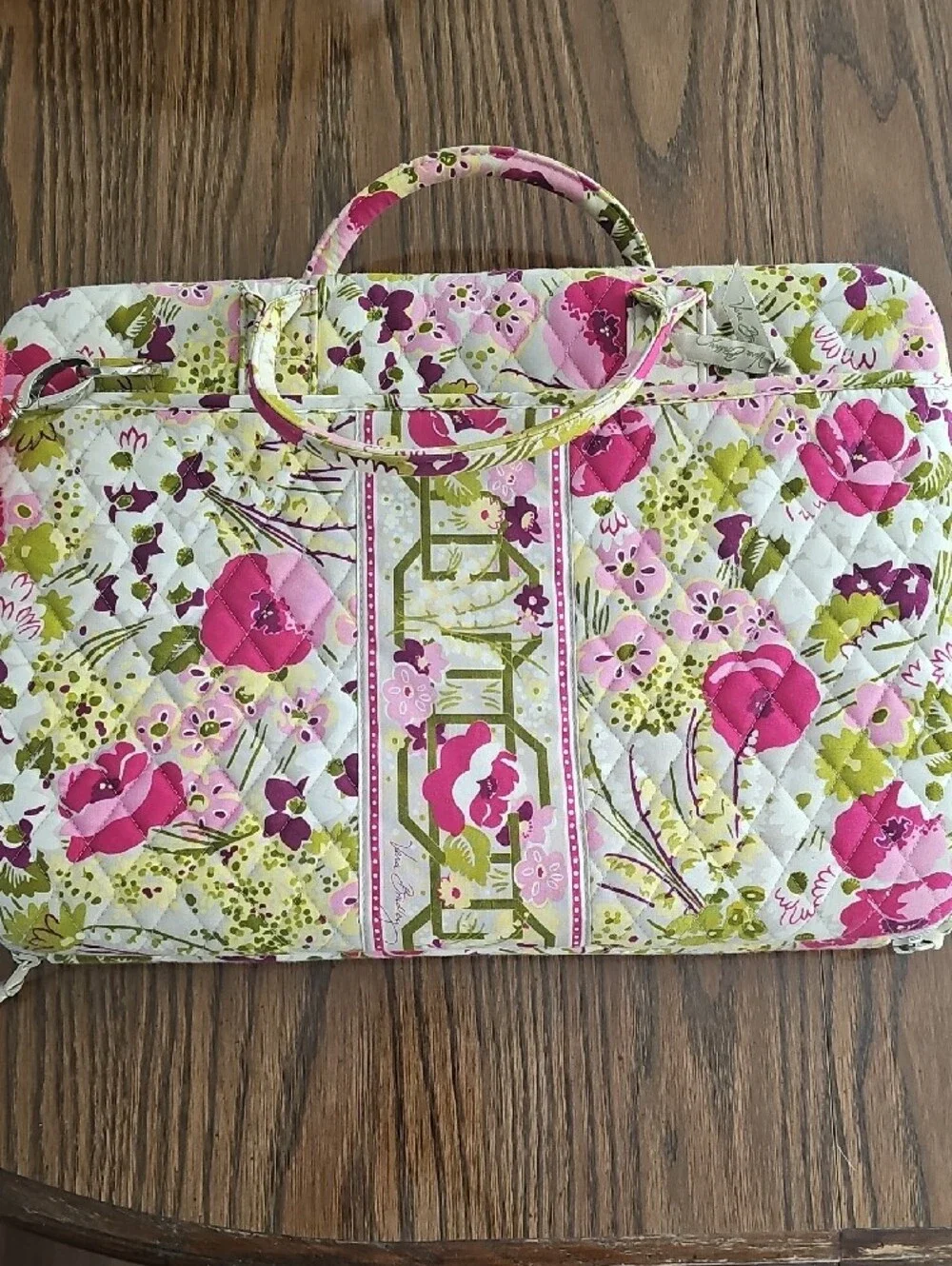 Vera Bradley Pink & Green Floral Quilted Laptop Bag